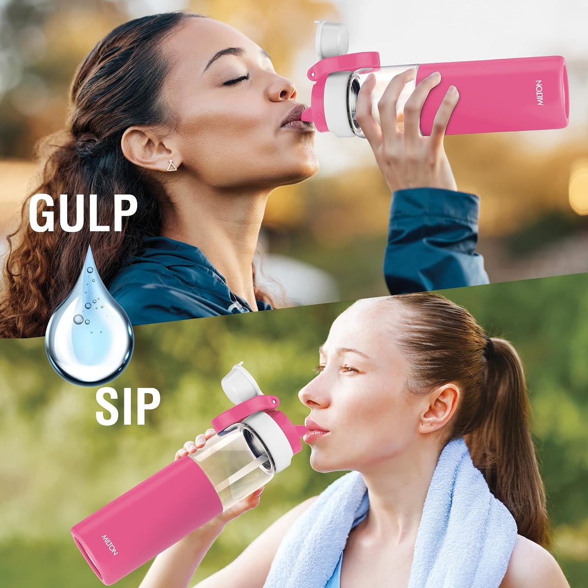 MILTON Navi 800 2-in-1 Lid Sip or Gulp Water Bottle 800 ml | Sturdy Handle I BPA Free| Food-Grade | One-Touch Open | Leak-Proof | Ideal for Office, School, College, Gym, Pink