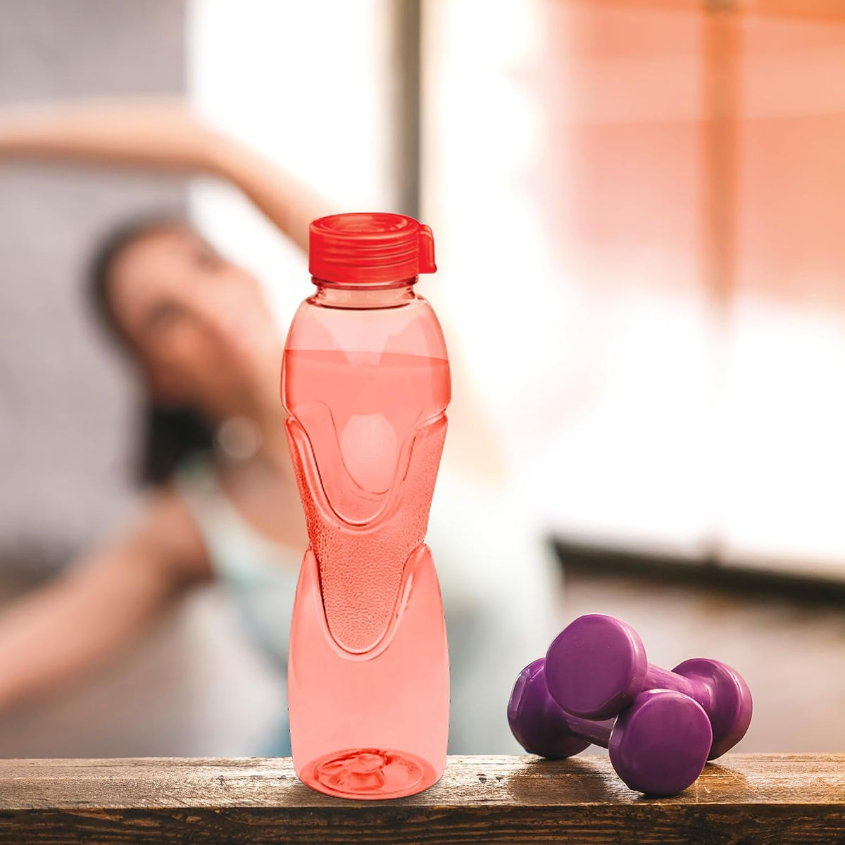 MILTON Mayo PET Water Bottle Set of 6 | BPA Free, Food Grade Plastic | Leak-Proof, Unbreakable & Reusable | Ideal for Fridge, Office, School & Home Use, 1 Litre Each, Red