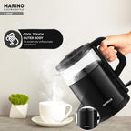 Havells MARINO Low Noise Glass Electric Kettle 1L|1200W Borosilicate Glass inner & Cool Touch Outer Body| Detachable LID|304 Rust Resistant SS Base|2 Yr Manufacturer Warranty (Black)