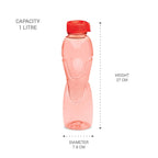 MILTON Mayo PET Water Bottle Set of 6 | BPA Free, Food Grade Plastic | Leak-Proof, Unbreakable & Reusable | Ideal for Fridge, Office, School & Home Use, 1 Litre Each, Red