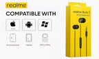 realme Buds 3 Wired Earphones with Mic (Black) | 9mm Dynamic Driver | 3.5mm Jack | Single Button Control | Braided Tangle-Free Cable | Model RMA2419 (Buds 3 3.5mm Wired Earphone, Color Black) In Ear