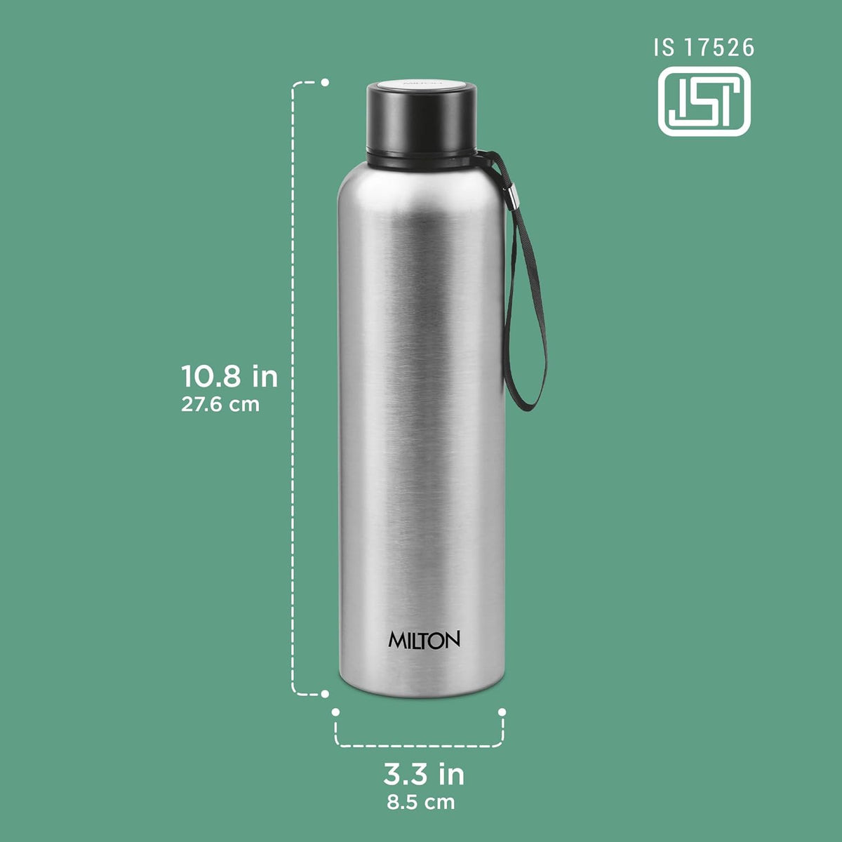Milton Aura 1000 Thermosteel Water Bottle, 24 Hr Hot and Cold I Leak Proof Lid, ISI Certified I Vacuum Insulated I for Office, Gym, School I Silver