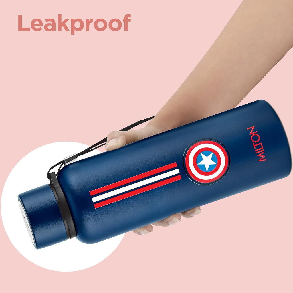Milton Artedge 1000 Thermosteel ISI Certified Water Bottle, 1000 ml Stainless Steel, 24 Hr Hot and Cold I Leak Proof, Vacuum Insulation, for Office, School, Gym, Dark Blue Captain America