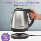 Borosil Stainless Steel 1350W Electric Kettle (1.5L) | Classic Design with Auto Shut-Off, Dry Boil Protection, and 360° Swivel Base for Hot Water, Tea, Coffee and Soup | 1 Year Warranty