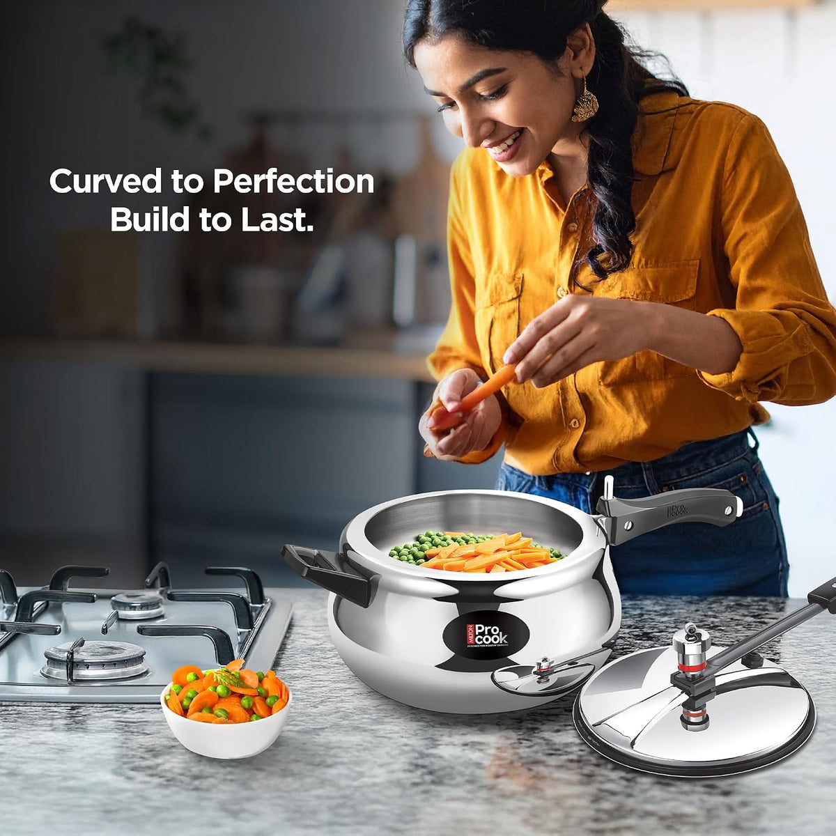 Milton Pro Cook Induction Cookware & Gas Stove Friendly Triply Stainless Steel Royal Curve Inner Lid Pressure Cooker 5 Litre | Even Heat Distribution |...