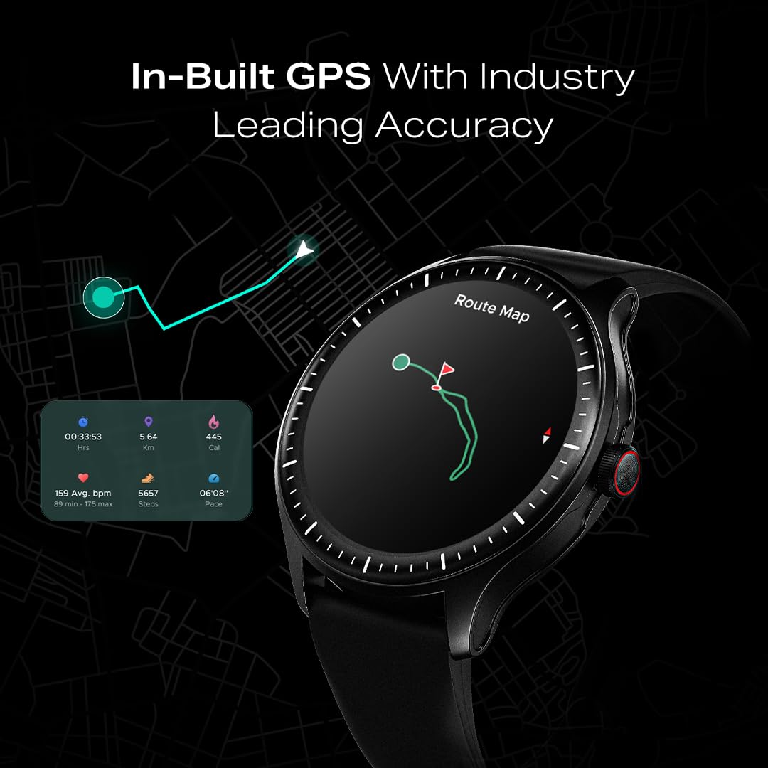 boAt Valour Watch 1 GPS, AI Based Auto Gym Mode,Built-in GPS, Advanced X2 Chip, 6-axis sensors, 3 ATM,15 Days Battery,1.43" AMOLED Display w/Gorilla Glass Smart Watches for Men & Women (Active Black)