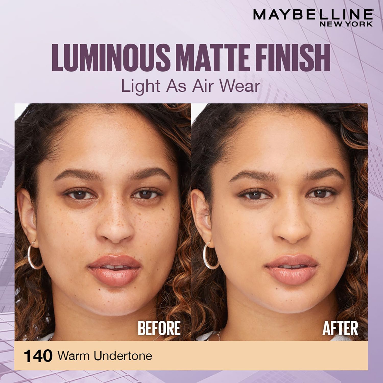 Maybelline New York Super Stay Lumi Matte Liquid Foundation, 140 | 30HR Long Lasting, Lightweight, Suitable for all Skintypes
