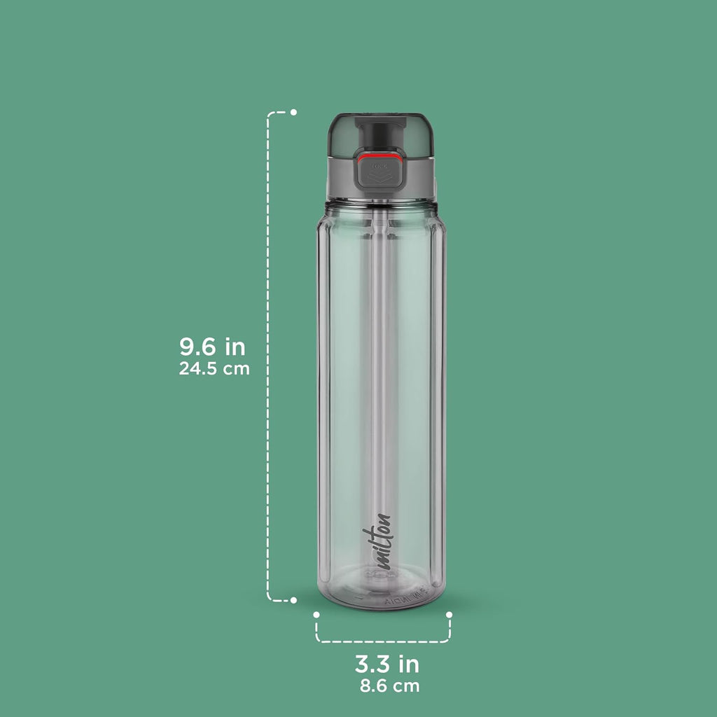 MILTON Aston 700 BPA & BPS-Free Water Bottle 700 ml| Food-Grade Plastic | One-Click Open | Leak-Proof | Sip & Gulp Lid I Ideal for Office, School, College, Gym, Grey