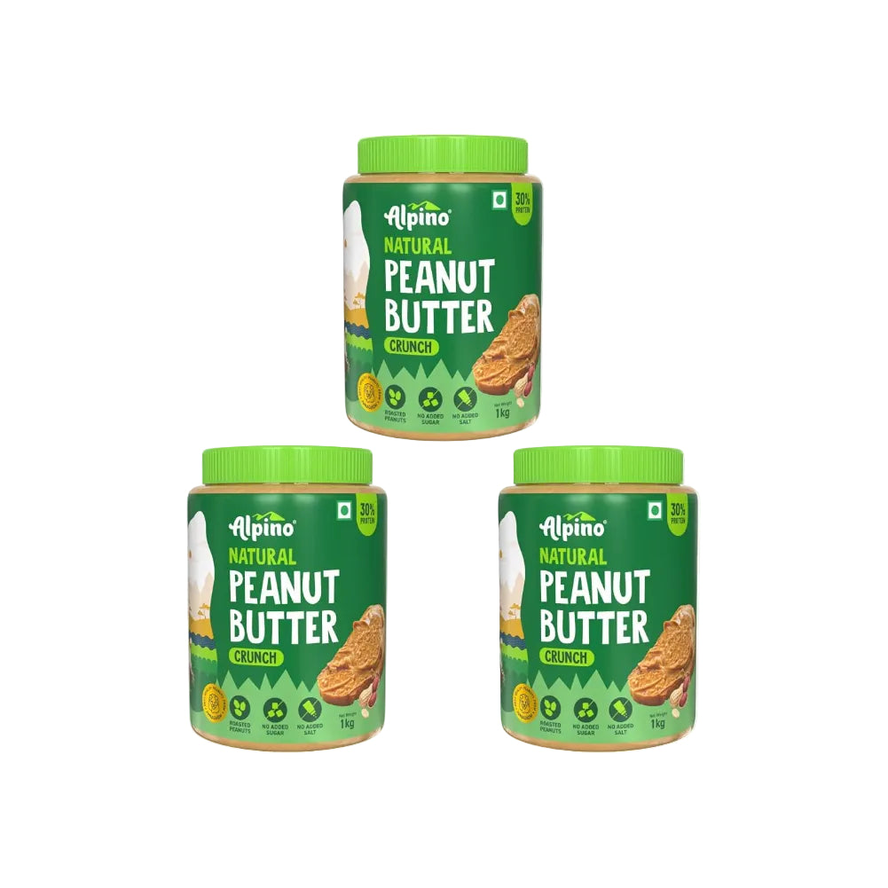 ALPINO Natural Peanut Butter Crunch 1kg  (Pack of 3)