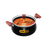 Hawkins Futura 4 Litre Cook n Serve Handi, Hard Anodised Biryani Handi with Glass Lid, Saucepan, Sauce Pan, Black (ACH40G)