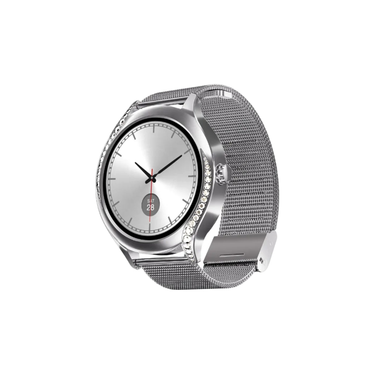 boAt Enigma Gem Women's Luxury Smart Watch w/ 1.19” (3.02cm) AMOLED Display, Emergency SOS Live Location Sharing, Female Wellness, Watch Face Studio, BT Calling, Watch for Woman (Metallic Silver)