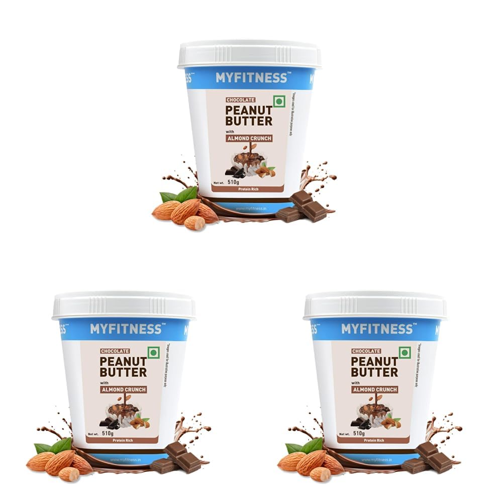 MYFITNESS Peanut Butter Chocolate Spread with Almond Crunch 510g (Pack of 3)