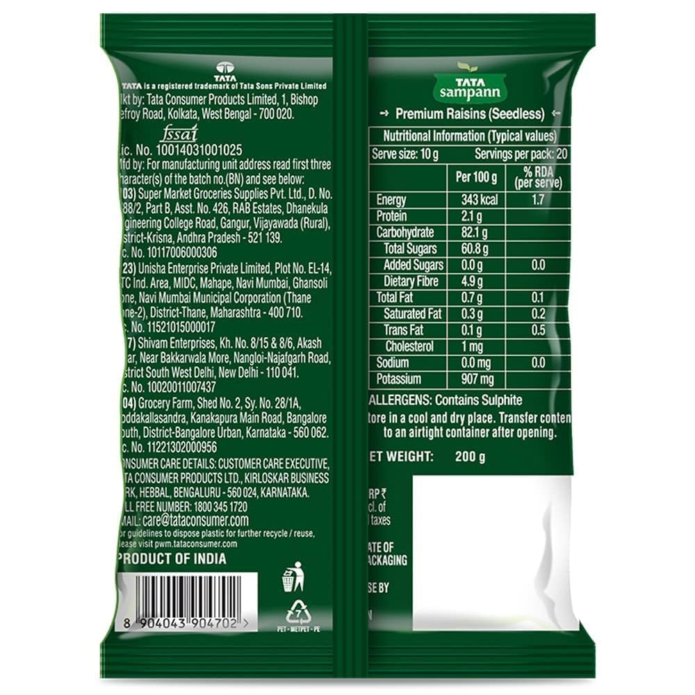 Tata Sampann Pure Raisins Seedless/Kishmish, 200g,
