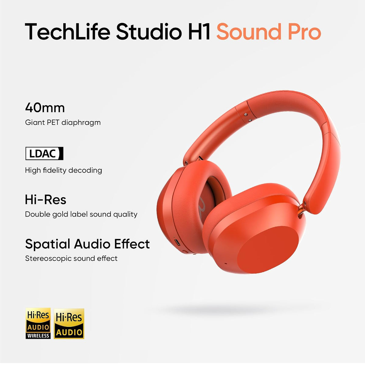 realme TechLife Studio H1 Over The Ear Over Ear Wireless Headphone with 70Hours Playtime 360° Spatial Audio, 40mm Drivers, 80ms Superlow Latency, 43 dB Adaptive ANC-Red