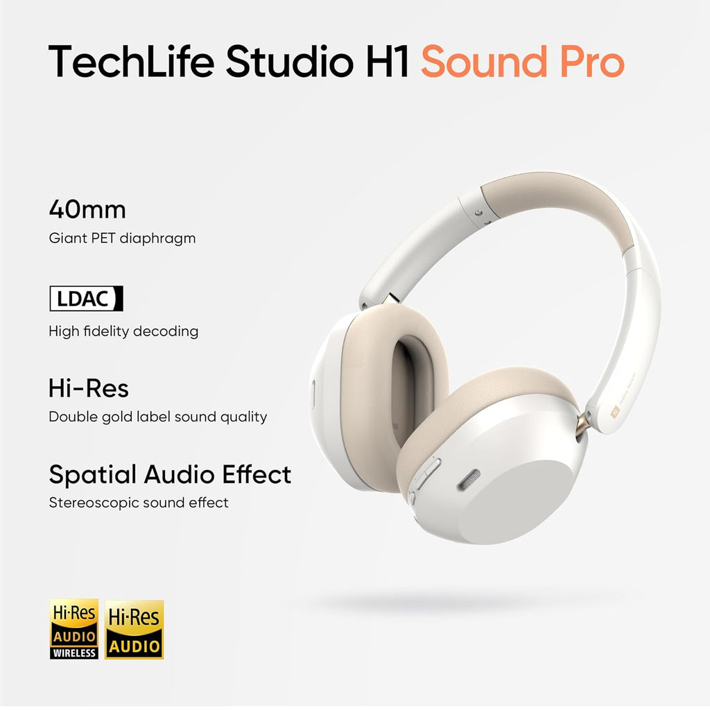 realme TechLife Studio H1 Over The Ear Over Ear Wireless Headphone with 70Hours Playtime 360° Spatial Audio, 40mm Drivers, 80ms Superlow Latency, 43 dB Adaptive ANC-White