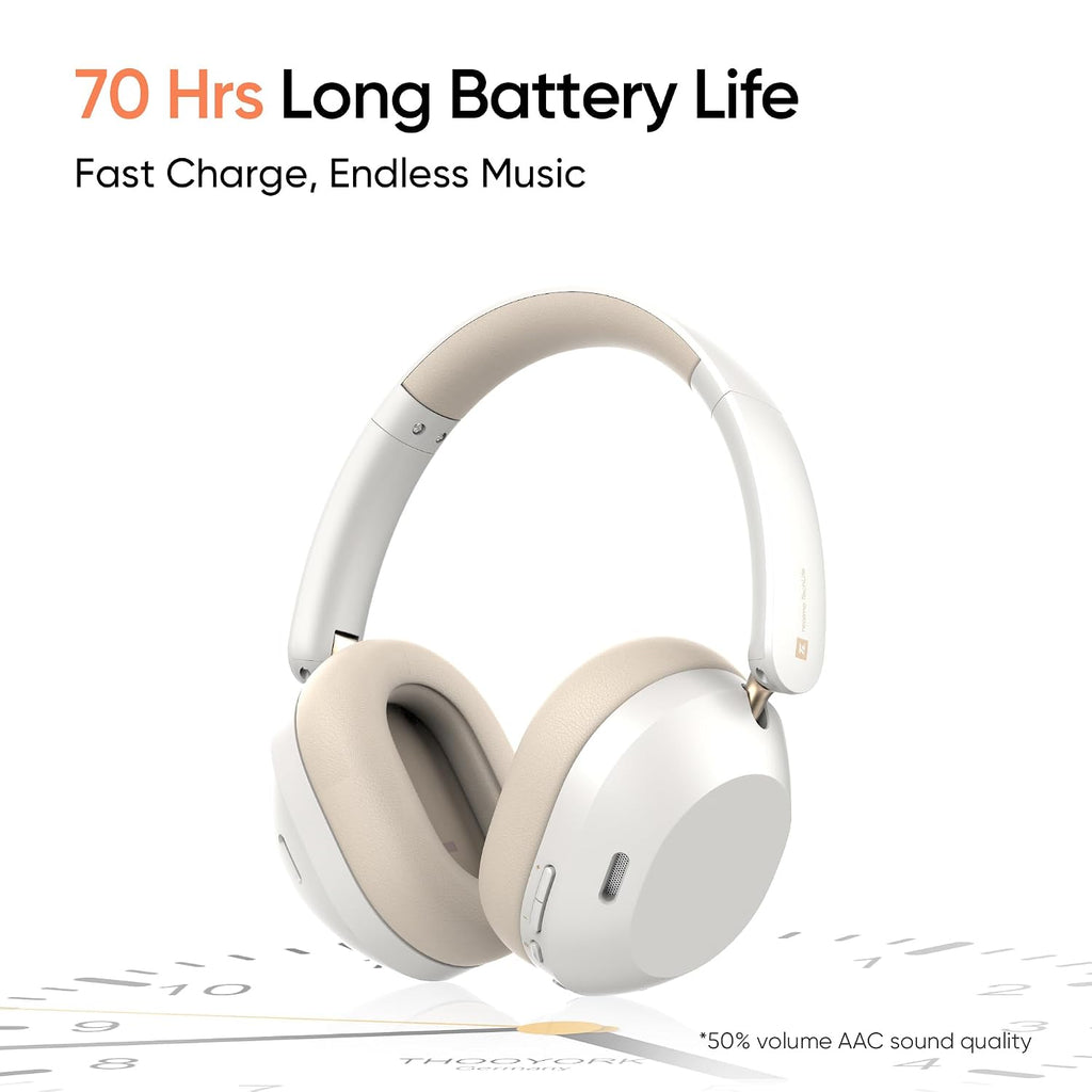 realme TechLife Studio H1 Over The Ear Over Ear Wireless Headphone with 70Hours Playtime 360° Spatial Audio, 40mm Drivers, 80ms Superlow Latency, 43 dB Adaptive ANC-White