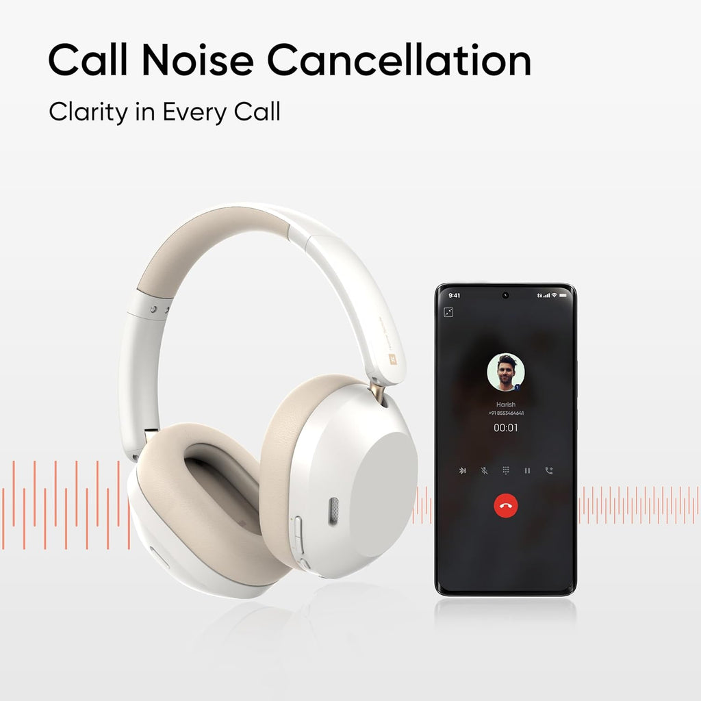 realme TechLife Studio H1 Over The Ear Over Ear Wireless Headphone with 70Hours Playtime 360° Spatial Audio, 40mm Drivers, 80ms Superlow Latency, 43 dB Adaptive ANC-White