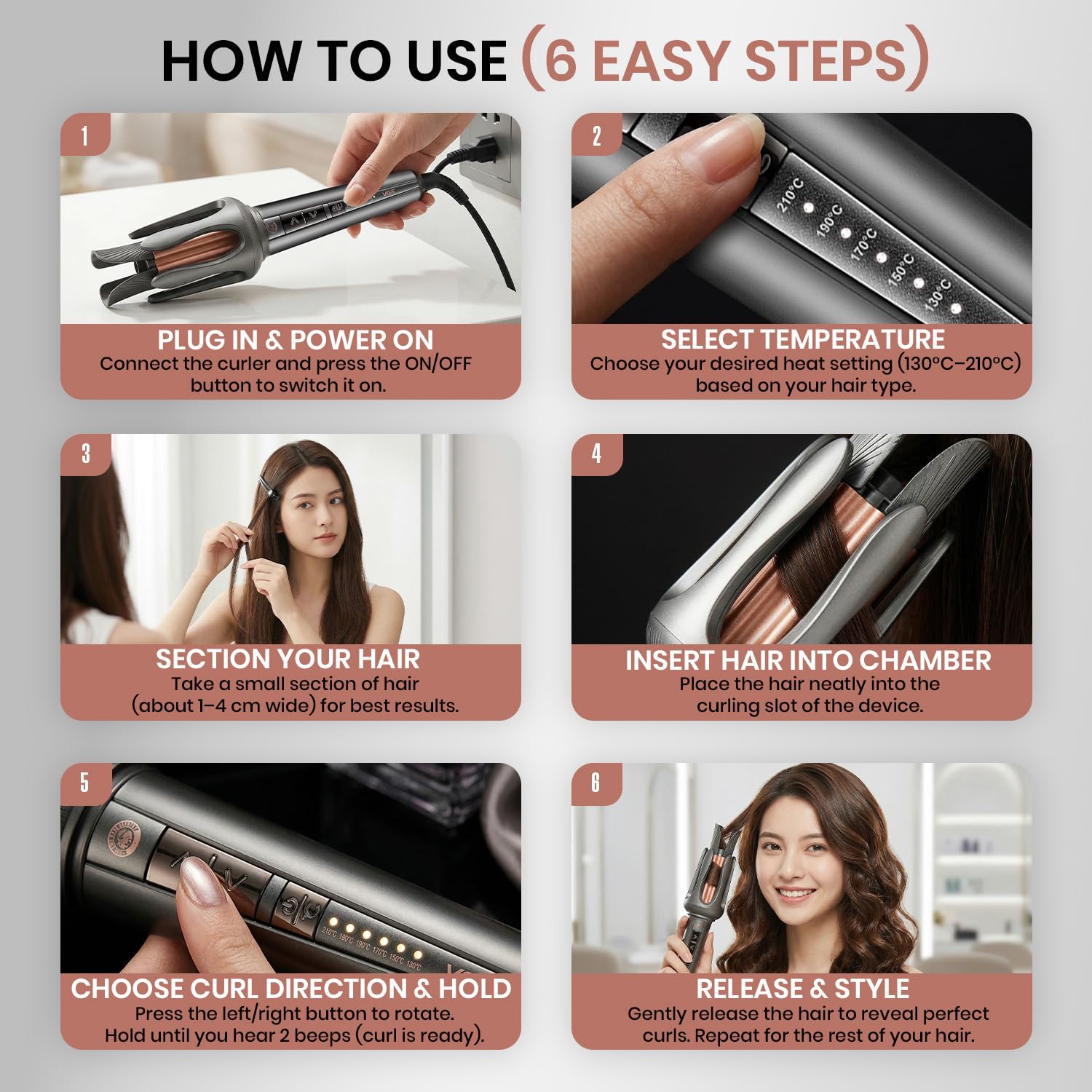 VGR Automatic Hair Curler for Women | Smart 2-Way Rotating Curling Iron | 32mm Ceramic Barrel
