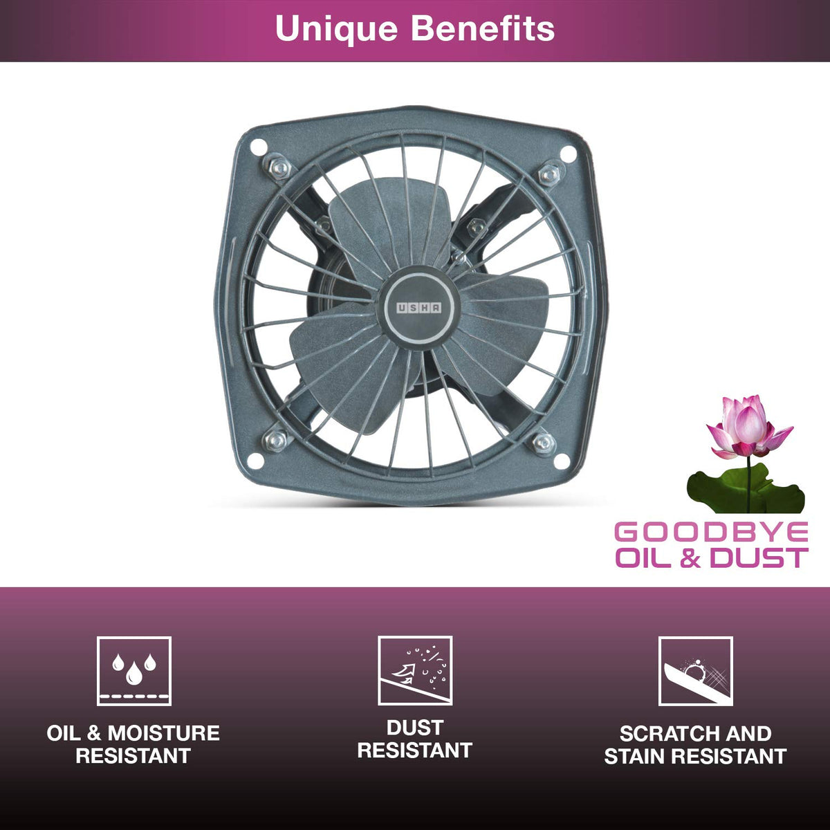 Usha Aeroclean Pro 150mm (6-Inch) Exhaust Fan for Kitchen | High Speed 100% Copper Motor | Goodbye Oil & Dust Coating |Scratch and Stain Resistant| Easy to Clean | 2-Year Warranty | Metallic Grey
