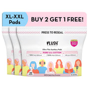 Plush Ultra-Thin Sanitary Napkins for Women 28 Pcs (Pack of 3)| B2G1 Supersaver Combo of 84 Pads | 48 XL, 36 XXL Rash-Free Pads & 12 Pantyliner