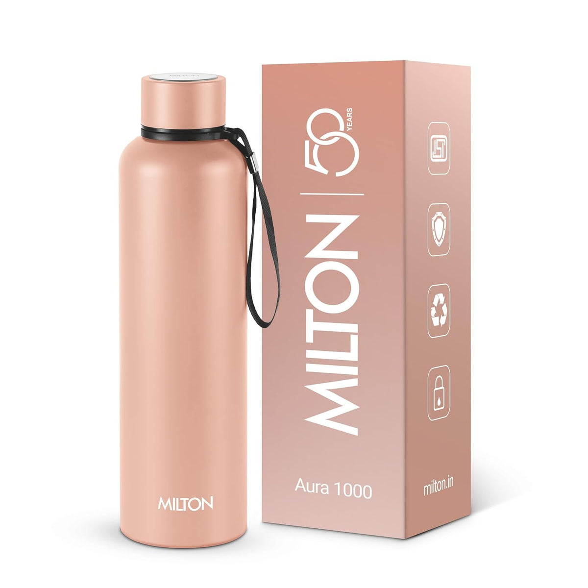 Milton Aura 1000 Thermosteel Water Bottle, 24 Hr Hot and Cold I Leak Proof Lid, ISI Certified I Vacuum Insulated I for Office, Gym, School I Beige