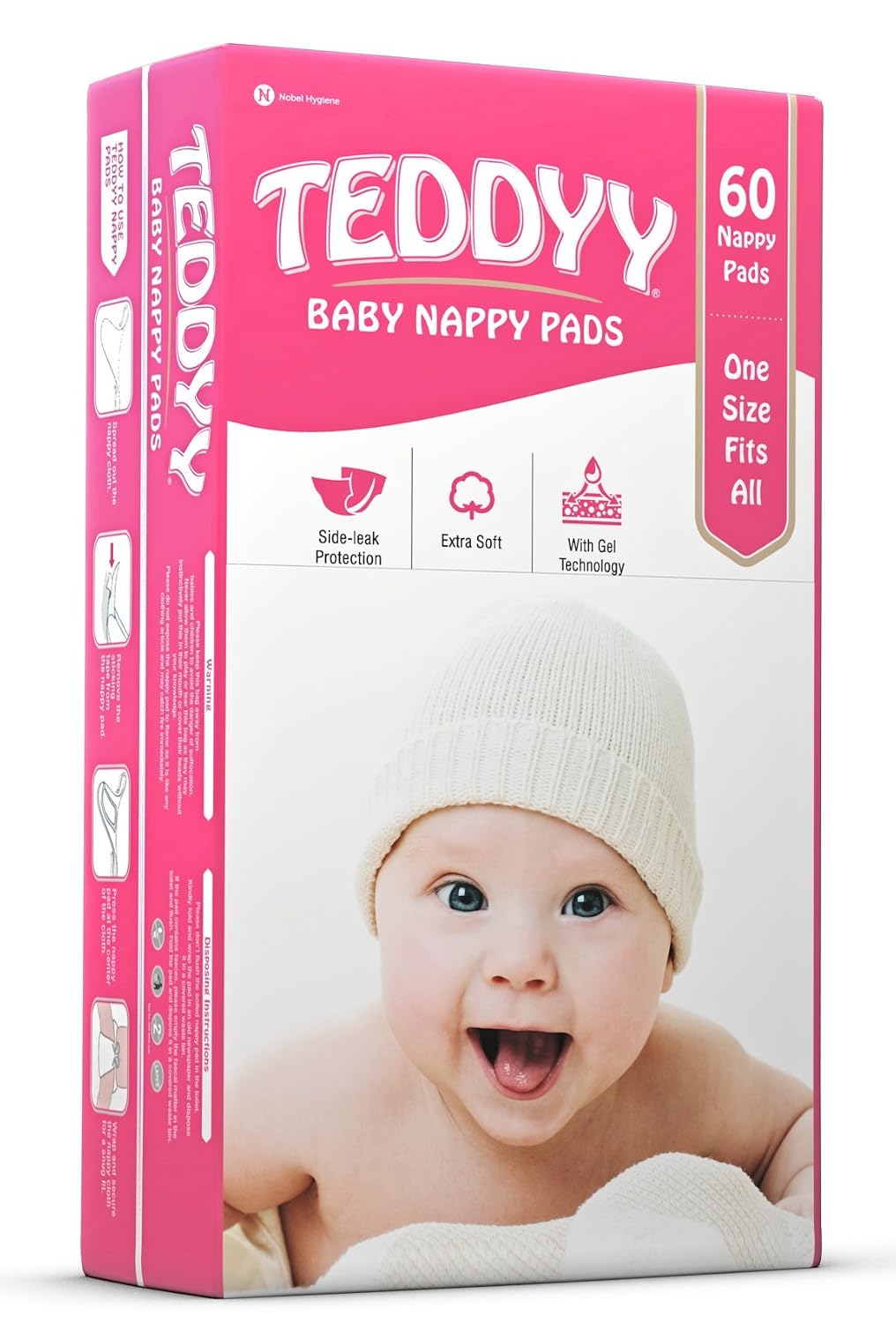 TEDDYY Baby Nappy Pads 60 Pads - Free Size, Side - Leak Protection, Soft Gel