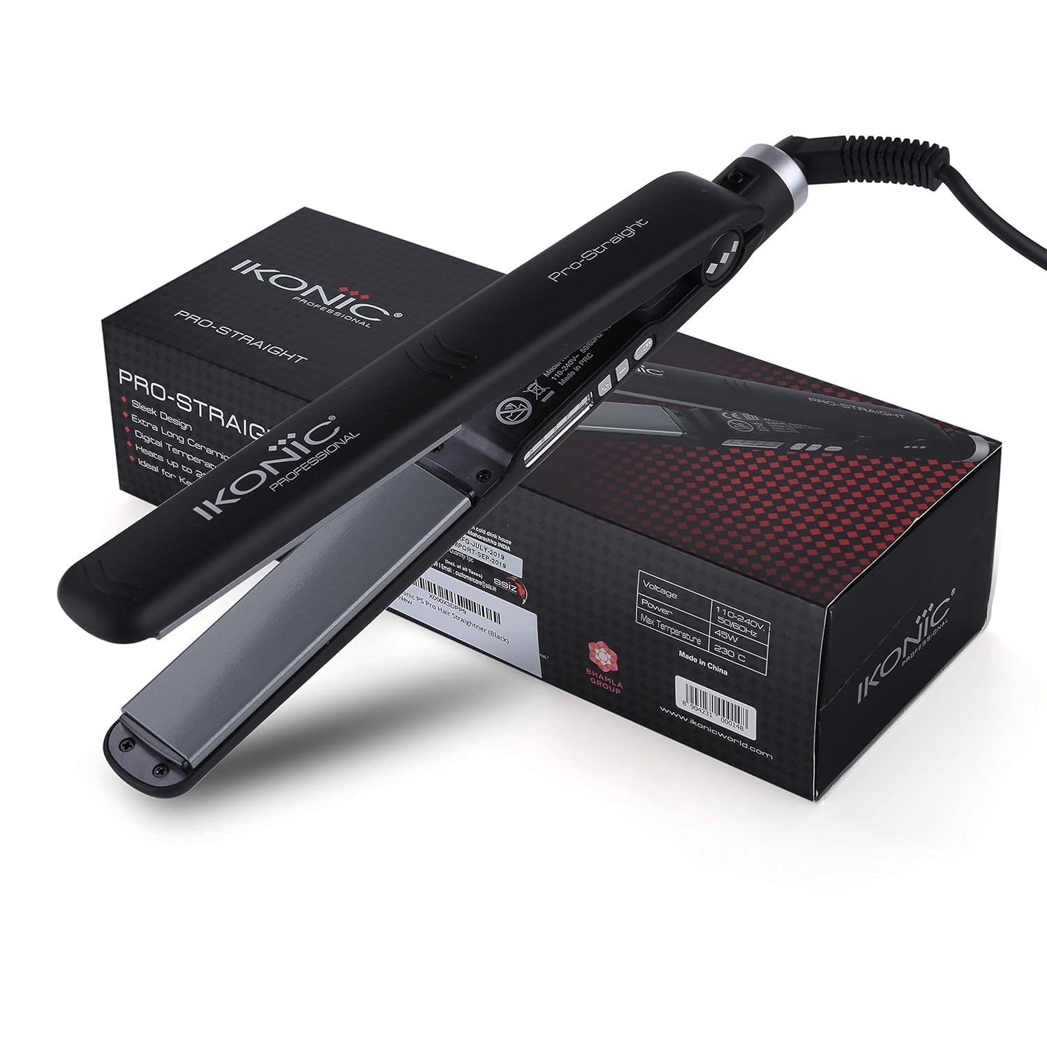 Ikonic Professional Pro Straight Hair Straightener For Women, 1.5 Inch Ceramic Floating Plates, Adjustable Temperature 130°C–230°C, Instant Heat-Up Technology, Frizz-Free Straightening, Smooth & Sleek Hair, Salon Professional Styling, Black
