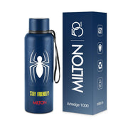 Milton Artedge 1000 Thermosteel ISI Certified Water Bottle, 1000 ml Stainless Steel, 24 Hr Hot and Cold I Leak Proof, Vacuum Insulation, for Office, School, Gym, Dark Blue Spider MAN