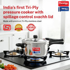 Prestige 5 Litre Triply Svachh Outerlid Pressure Cooker|Deep lid for spillage control|Gas & Induction Compatible|Triply body for even heating|Gasket Release System|5 Years warranty|ISI certified