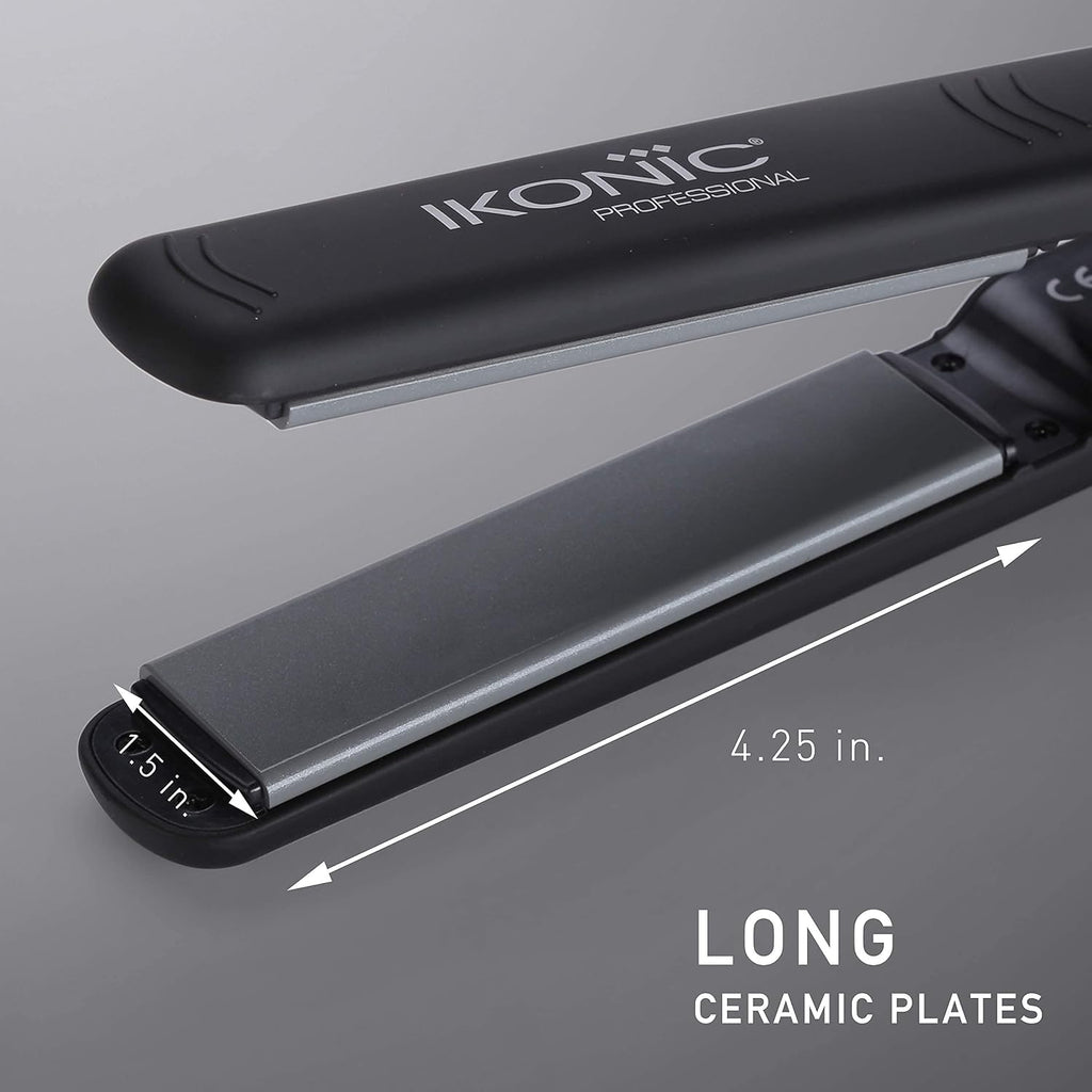 Ikonic Professional Pro Straight Hair Straightener For Women, 1.5 Inch Ceramic Floating Plates, Adjustable Temperature 130°C–230°C, Instant Heat-Up Technology, Frizz-Free Straightening, Smooth & Sleek Hair, Salon Professional Styling, Black