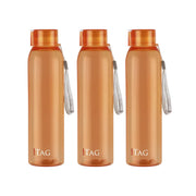 CELLO My Tag PET Water Bottle | 100% food grade | Leak proof and Break proof | Set of 3-1000ml | Orange