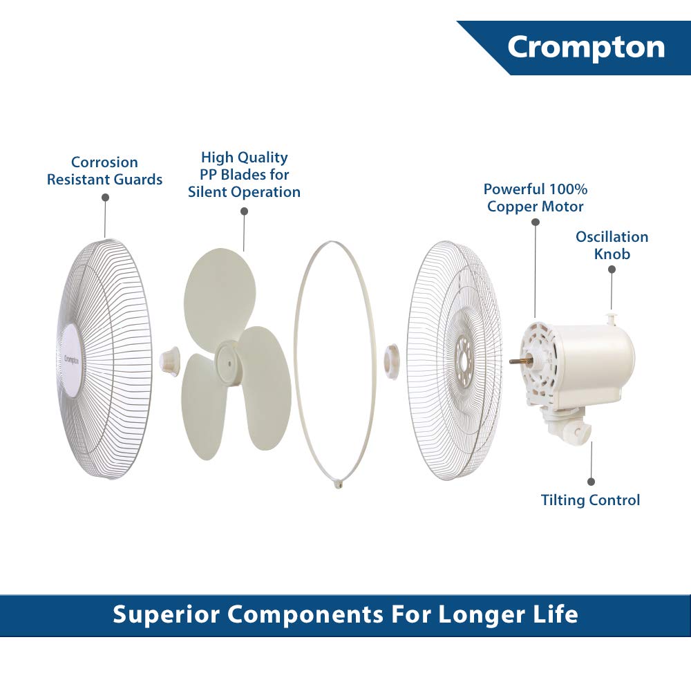 Crompton Hiflo Neo 16-Inch Table Fan 400mm (kd White) | High speed | smooth oscillations | Thermal overload protection for long lasting motor