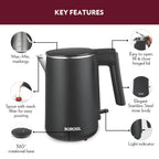 Borosil 1 L 1200W Stainless Steel Cooltouch Electric Kettle | Boil Water for Tea/Coffee/Soup/Noodles | Water Heater Jug | Auto Cut-off, Dry Boil Protection | Multipurpose Kettle | 1 Year Warranty