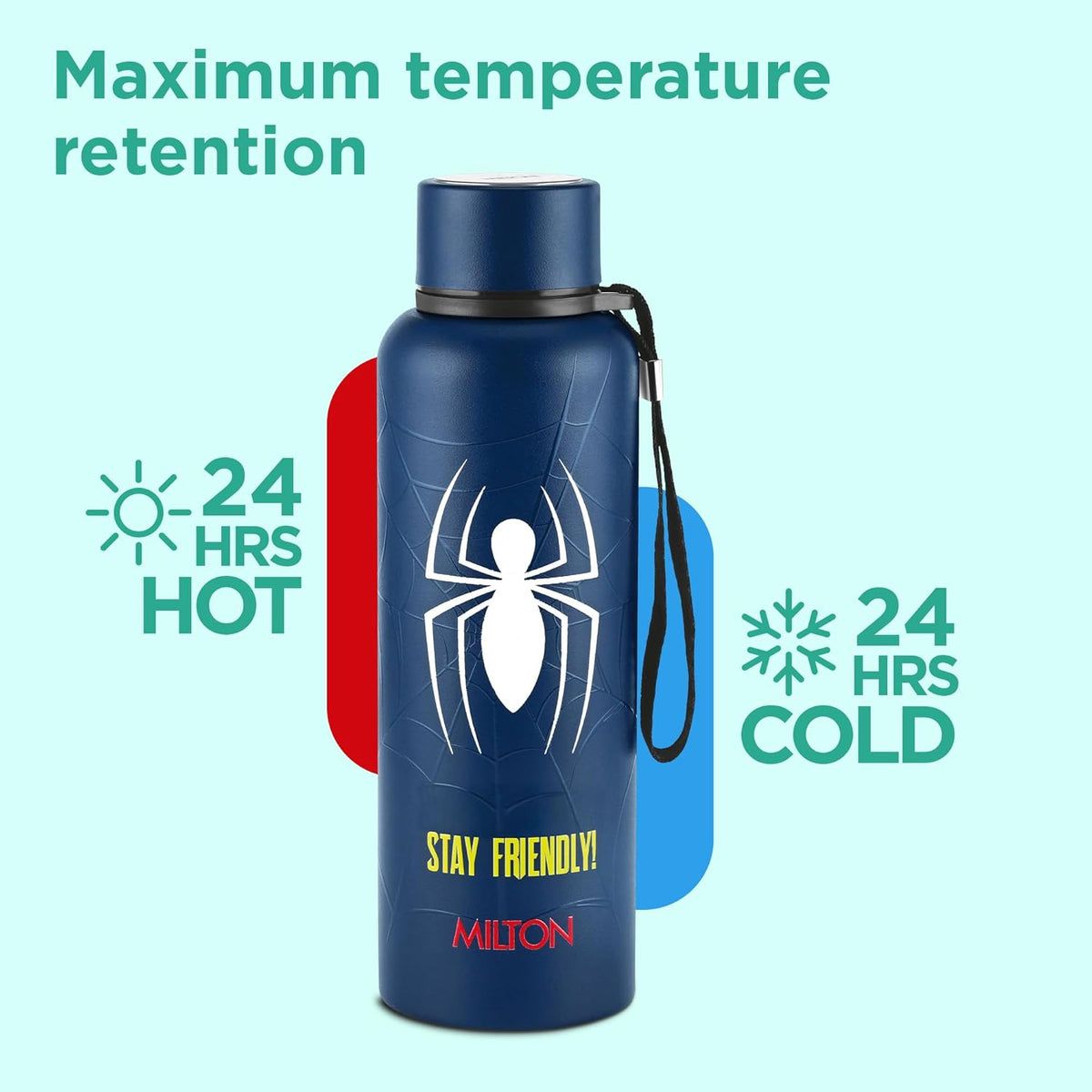 Milton Artedge 1000 Thermosteel ISI Certified Water Bottle, 1000 ml Stainless Steel, 24 Hr Hot and Cold I Leak Proof, Vacuum Insulation, for Office, School, Gym, Dark Blue Spider MAN