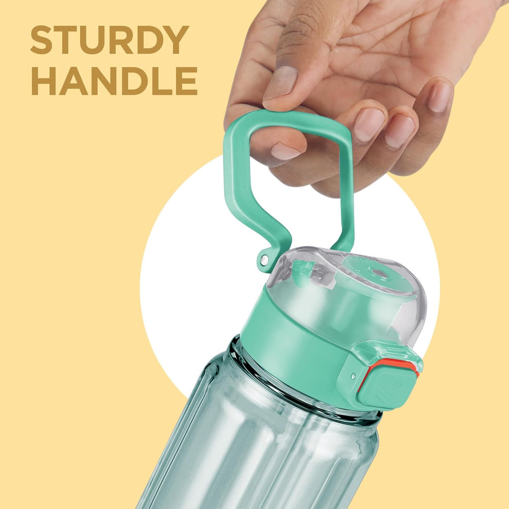 MILTON Aston 700 BPA & BPS-Free Water Bottle 700 ml| Food-Grade Plastic | One-Click Open | Leak-Proof | Sip & Gulp Lid I Ideal for Office, School, College, Gym, Turquoise Blue