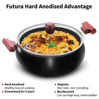 Hawkins Futura 5 Litre Cook n Serve Handi, Hard Anodised Biryani Handi with Glass Lid, Saucepan, Sauce Pan, Black (ACH50G)