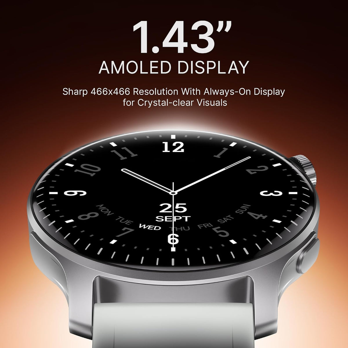 boAt Ultima Prime smartwatch with 1.43” AMOLED Display, AOD, Personalized Fitness Nudges, Functional Crown,100+ Sports Modes, Create Your Own Watchface, smartwatch for man and Woman (Silver Mist)