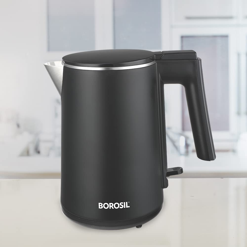 Borosil 1 L 1200W Stainless Steel Cooltouch Electric Kettle | Boil Water for Tea/Coffee/Soup/Noodles | Water Heater Jug | Auto Cut-off, Dry Boil Protection | Multipurpose Kettle | 1 Year Warranty