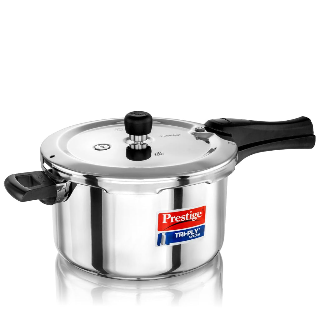Prestige 5 Litre Triply Svachh Outerlid Pressure Cooker|Deep lid for spillage control|Gas & Induction Compatible|Triply body for even heating|Gasket Release System|5 Years warranty|ISI certified