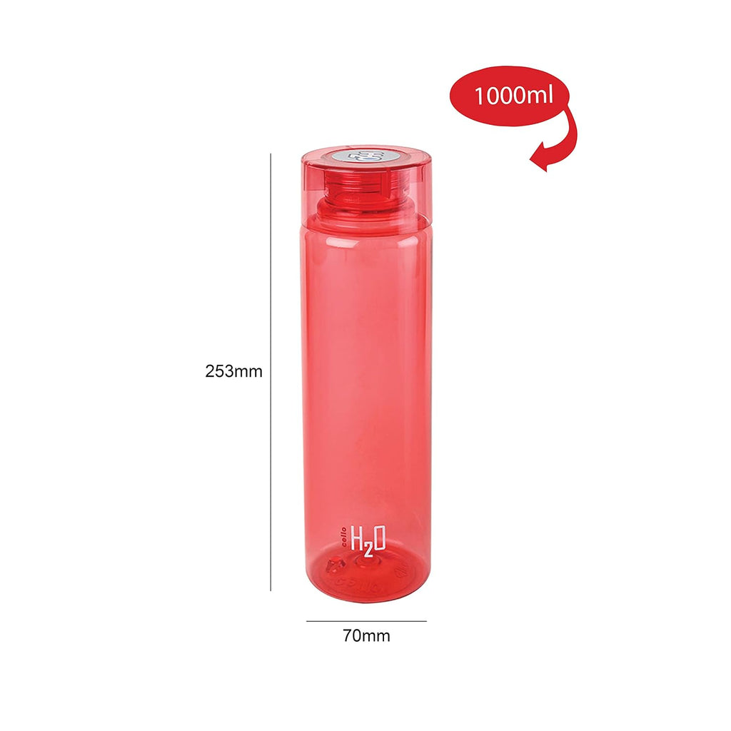 CELLO H2O Round Unbreakable Plastic Water Bottle Premium Edition | Lid is sealed by a silicone ring | Leak proof & break-proof | 1 Liter | Pink