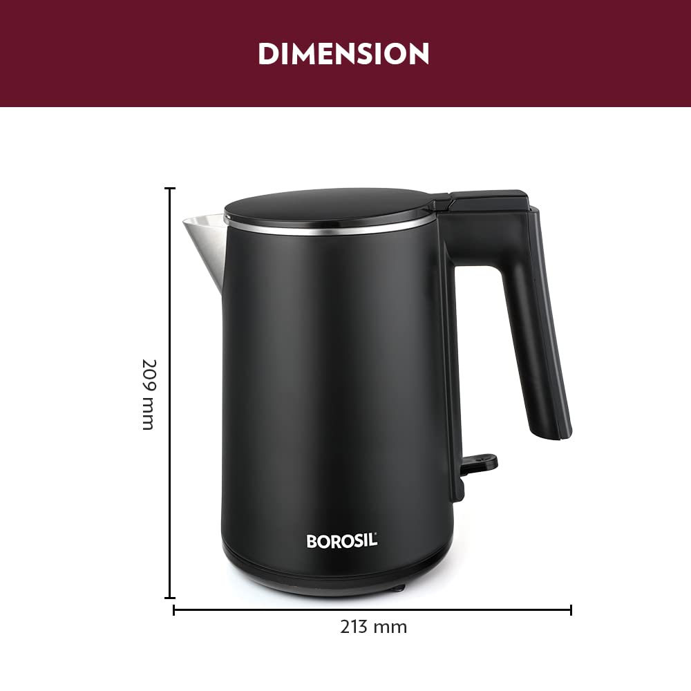 Borosil 1 L 1200W Stainless Steel Cooltouch Electric Kettle | Boil Water for Tea/Coffee/Soup/Noodles | Water Heater Jug | Auto Cut-off, Dry Boil Protection | Multipurpose Kettle | 1 Year Warranty
