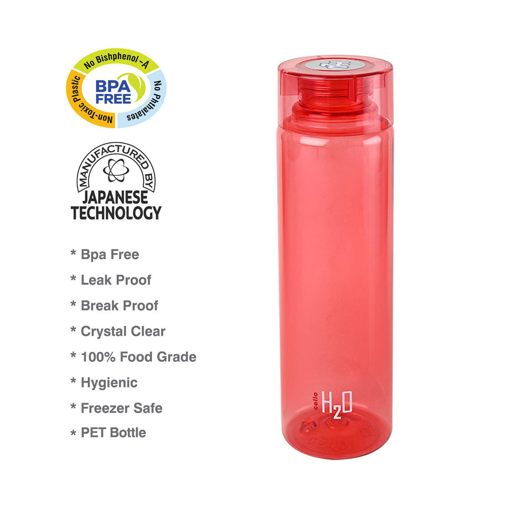 CELLO H2O Round Unbreakable Plastic Water Bottle Premium Edition | Lid is sealed by a silicone ring | Leak proof & break-proof | 1 Liter | Pink