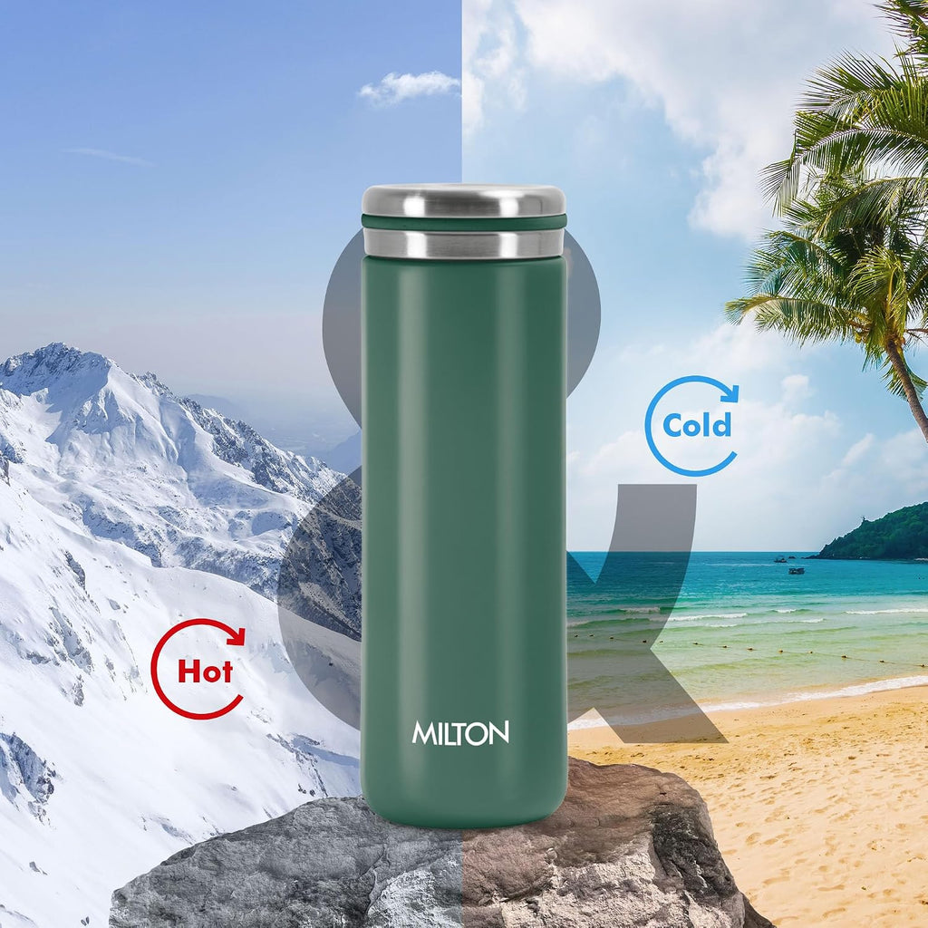 Milton Shiny 300 Thermosteel Water Bottle 280 ml, Long Hours Hot and Cold I Leak Proof Lid, ISI Certified I Vacuum Insulated I for Office, Gym, School I Green