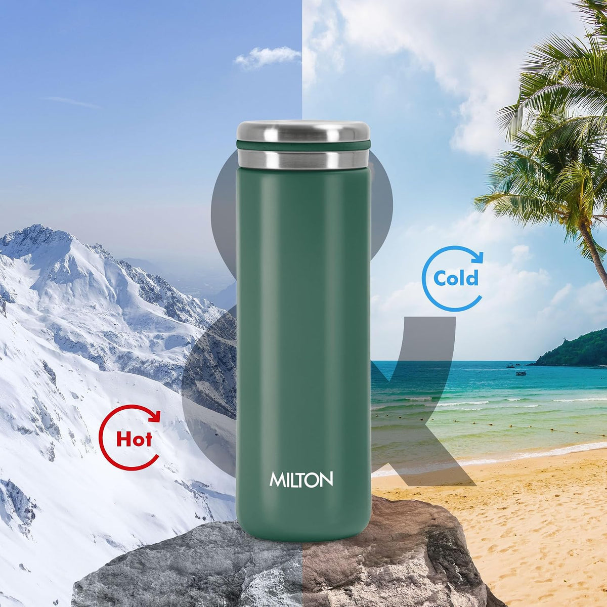Milton Shiny 300 Thermosteel Water Bottle 280 ml, Long Hours Hot and Cold I Leak Proof Lid, ISI Certified I Vacuum Insulated I for Office, Gym, School I Green