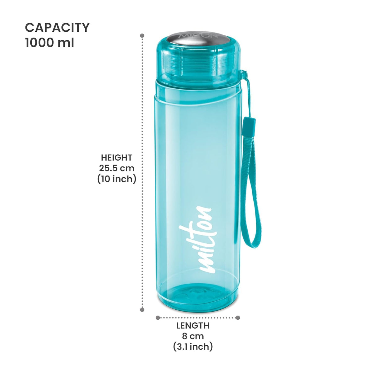 MILTON Hector 1000 Water Bottle, 1 Litre, Reusable Plastic Fridge Bottle, BPA Free and Leak Proof Bottle for Travel, Work, Pack of 1, Blue