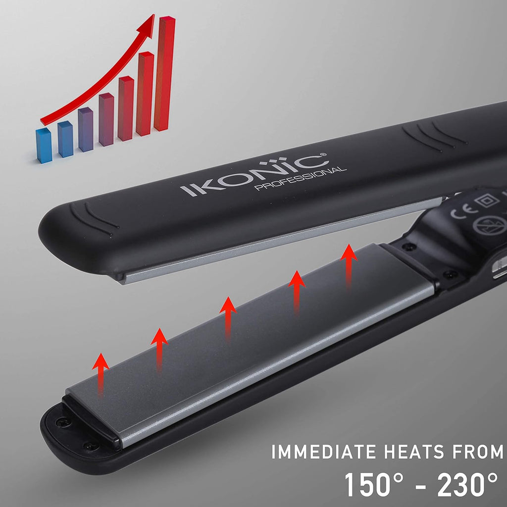 Ikonic Professional Pro Straight Hair Straightener For Women, 1.5 Inch Ceramic Floating Plates, Adjustable Temperature 130°C–230°C, Instant Heat-Up Technology, Frizz-Free Straightening, Smooth & Sleek Hair, Salon Professional Styling, Black