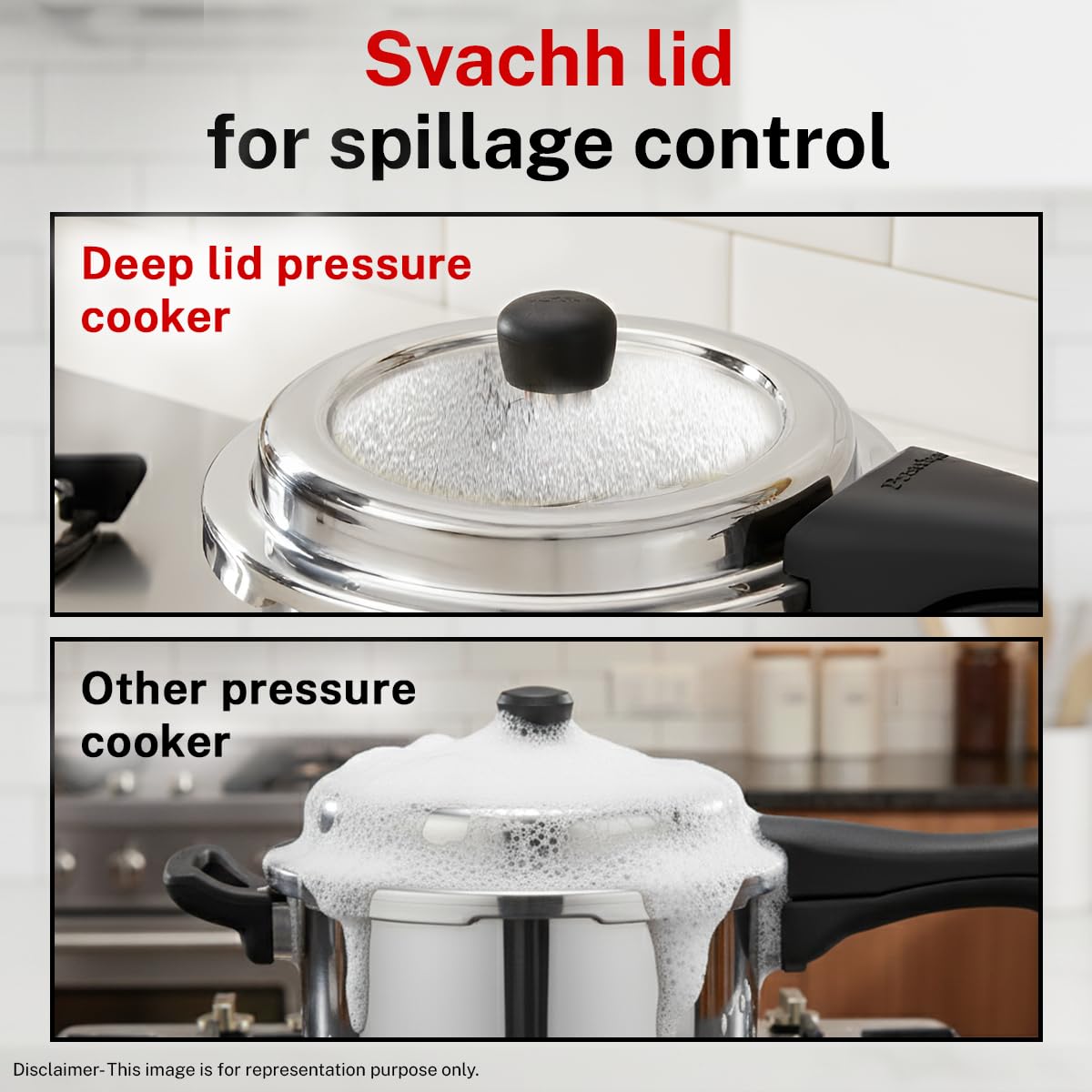 Prestige 5 Litre Triply Svachh Outerlid Pressure Cooker|Deep lid for spillage control|Gas & Induction Compatible|Triply body for even heating|Gasket Release System|5 Years warranty|ISI certified