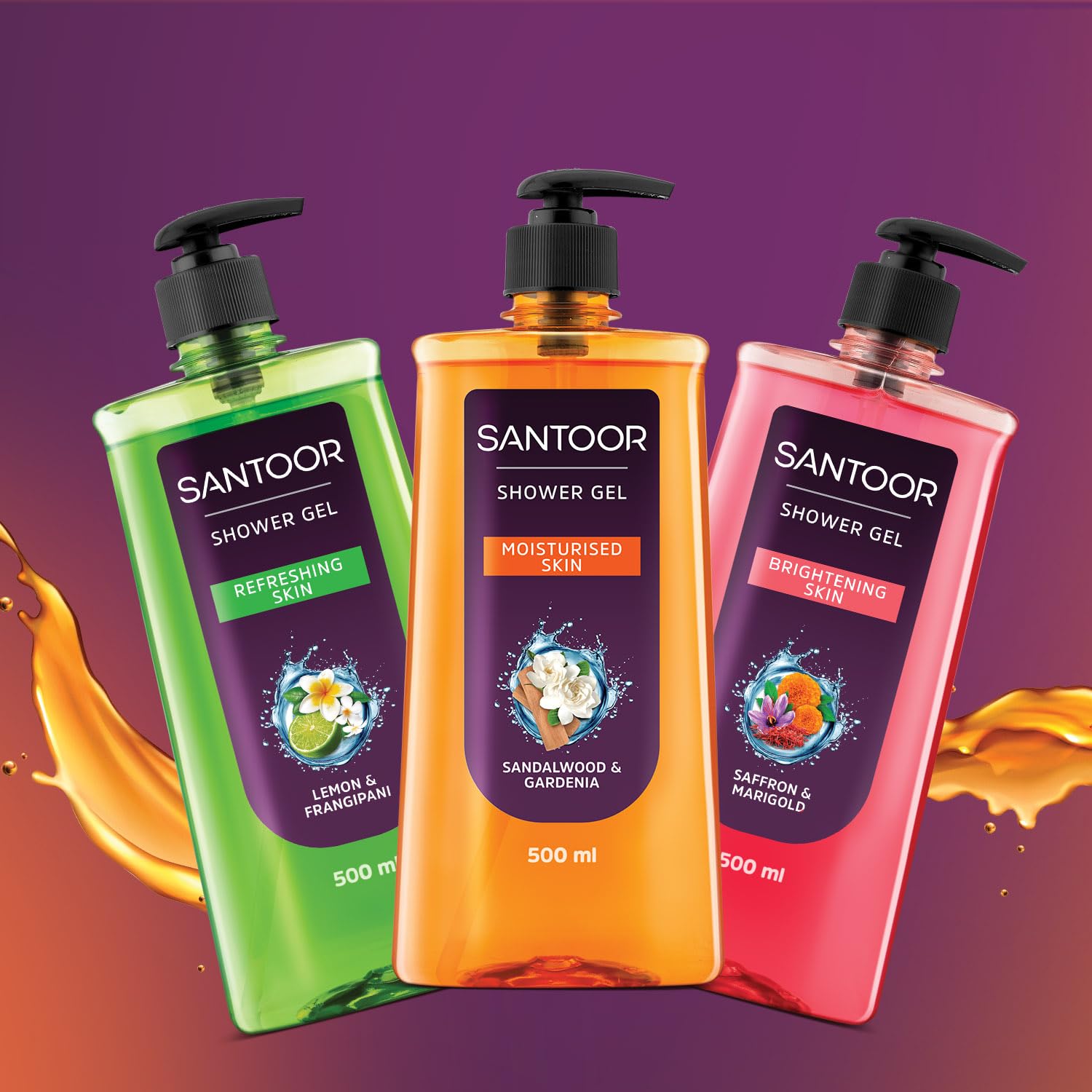 Santoor Moisturizing Shower Gel With Natural Sandalwood & Gardenia Extracts| For Men & Women| Moisturizing Body Wash With Glycerin | Suitable For All Skin Types| No Parabens| No Silicones| 500ml