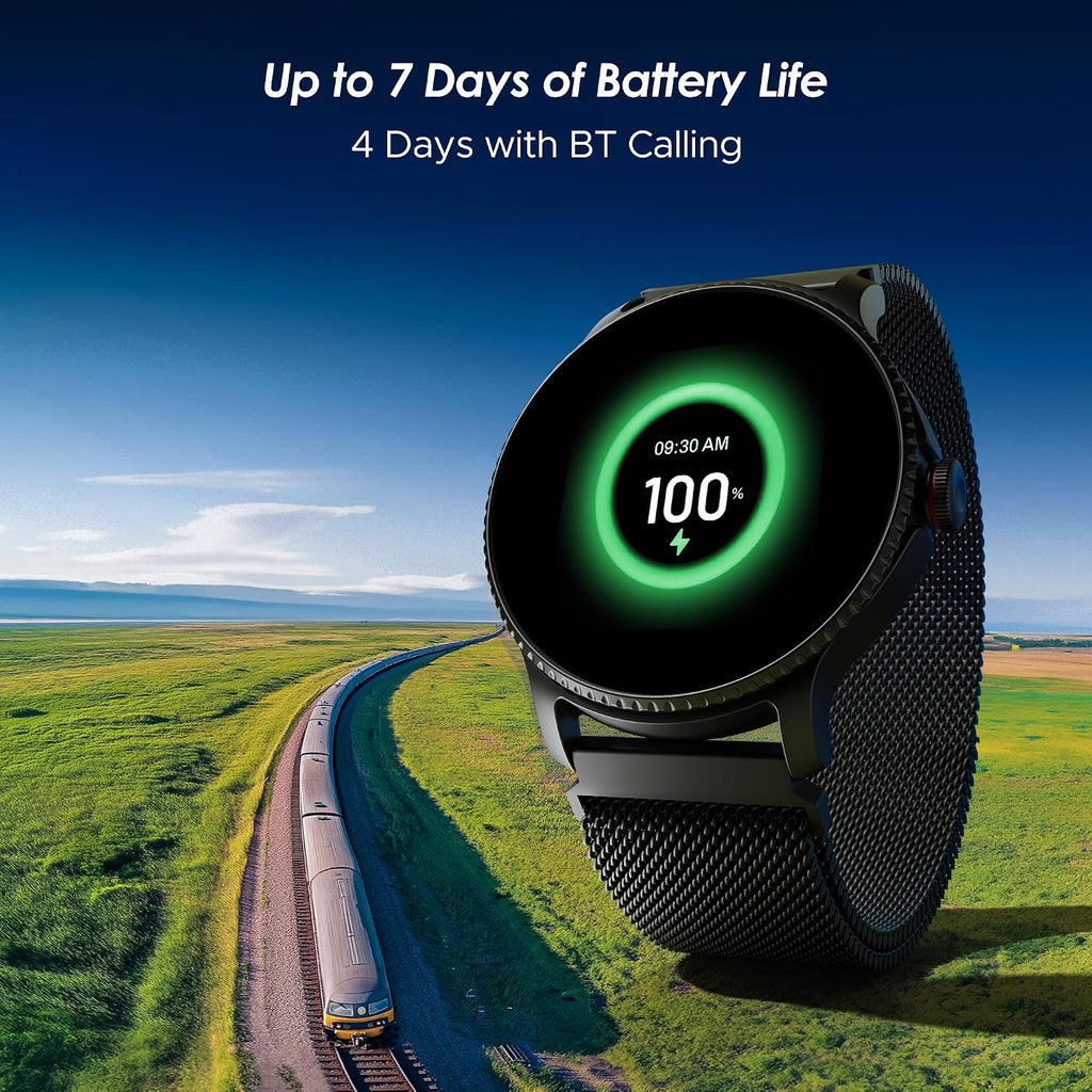 boAt Lunar Discovery – 2026 Edition w/ 1.39" (3.5 cm) HD Display, Bluetooth Calling, Emergency SOS, HR, SpO2 & Sleep Tracking Smart Watch for Men & Women (Black Metal)