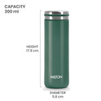 Milton Shiny 300 Thermosteel Water Bottle 280 ml, Long Hours Hot and Cold I Leak Proof Lid, ISI Certified I Vacuum Insulated I for Office, Gym, School I Green